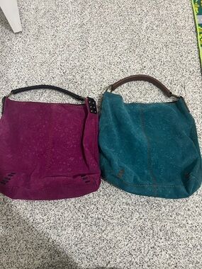 Lucky Brand Suede Hobo - Fuchsia & Teal Bundle